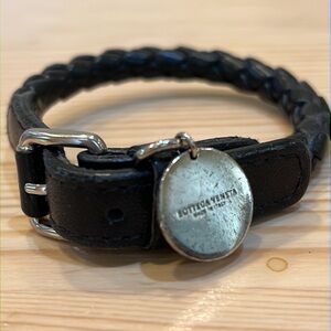Bottega Veneta black leather bracelet with silver charm. Rare